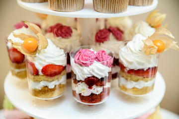 Multi-colored cream cup cakes