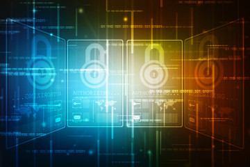 Security concept: Lock on digital screen, contrast, 3d render