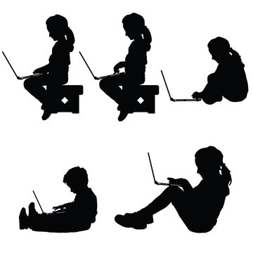 child silhouette sitting with laptop illustration