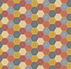 Pattern with outlined hexagons and squares