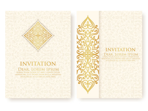 Vector invitation, cards with ethnic arabesque elements. Arabesque style design. Elegant floral abstract ornaments. Front and back side of card. Business cards. eps10