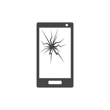 Mobile phone icon with smashed screen - Illustration