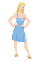 Vector illustration of young woman in dress with lace on white background