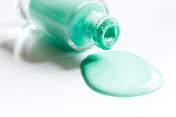 Close up of nail polish in bottles white background space for text