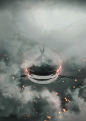 Creative shark pattern and chains, smoke and sparks