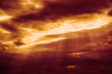 Fototapeta na wymiar red sunset Fantasy sky, thick clouds before the rain
