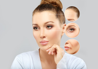 Aging. Mature woman-young woman.Face with skin problem 