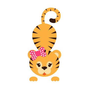 cartoon tiger vector with bow