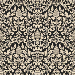 Vector damask seamless pattern background. Classical luxury old fashioned damask ornament, royal victorian seamless texture for wallpapers, textile, wrapping. Exquisite floral baroque template.