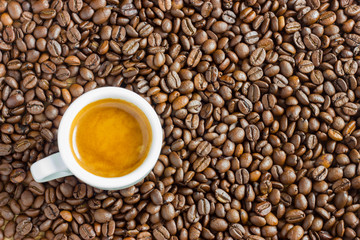 Coffee cup and coffee beans