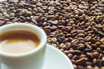 Coffee cup and coffee beans