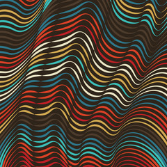 Vector warped lines background. Flexible stripes twisted as silk forming volumetric folds. Colorful stripes with variable width. Modern abstract creative backdrop.
