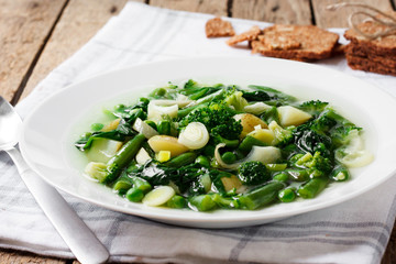 Soup minestrone with green vegetables
