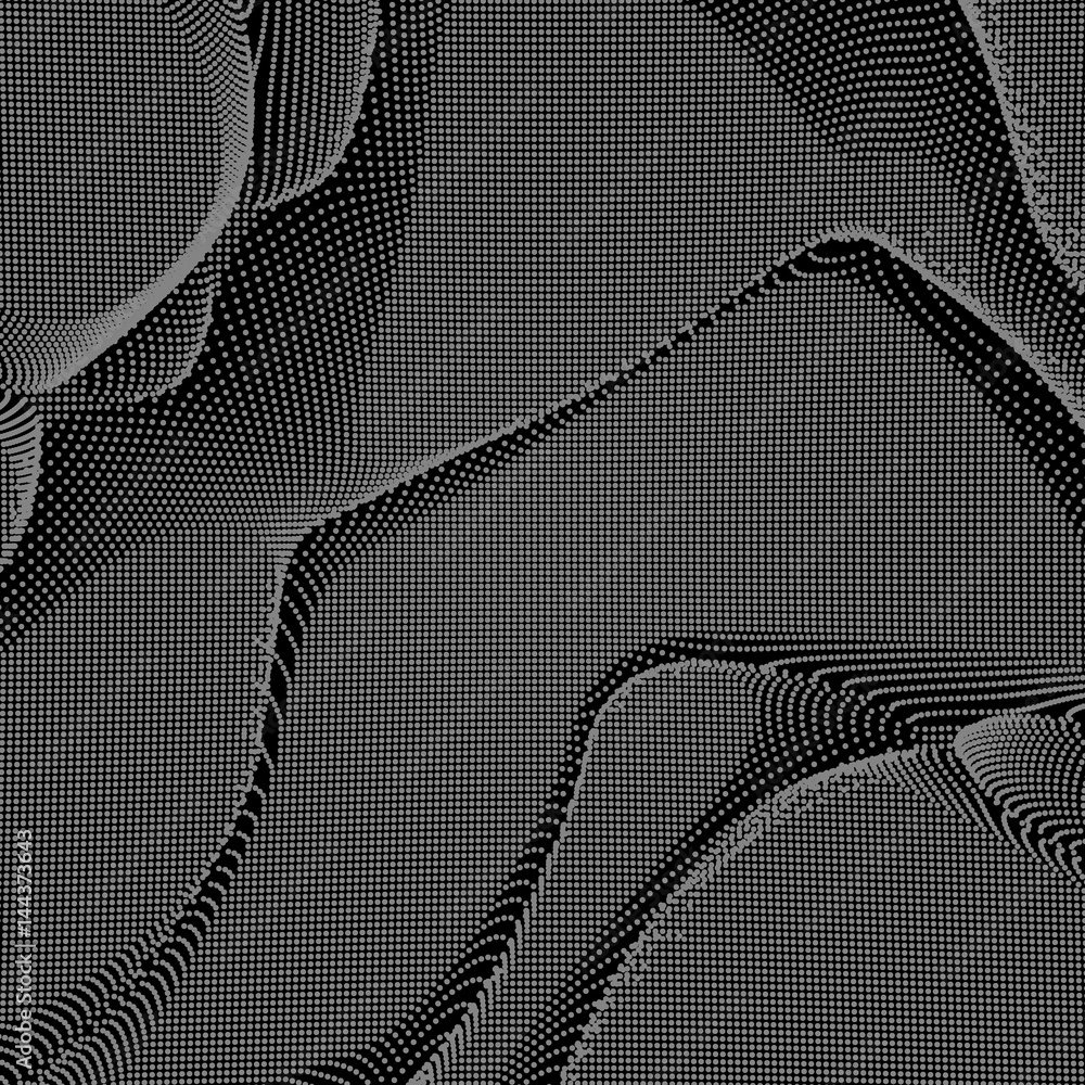 Poster abstract vector monochrome distorted mesh plane on dark background. futuristic style card. elegant b