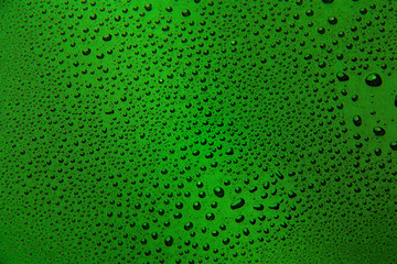 Green drops of water on a color background.