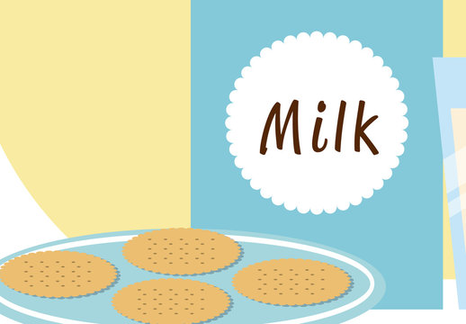 Pastel Colors Cute Milk and Cookies Illustration Set