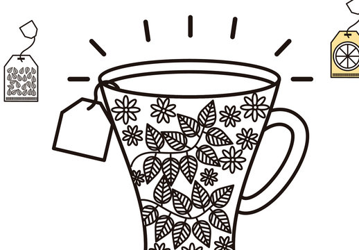 Black Green And Yellow Herbal Tea Cup Illustration Set