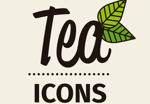 Black and Green Herbal Tea Elements Icons Set
