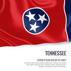 Flag of U.S. state Tennessee waving on an isolated white background. State name and the text area for your message.