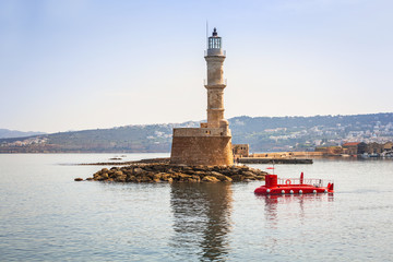 Lighthouse in old harbour of Chania on Crete, Greece