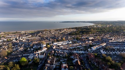Editorial SWANSEA, UK - APRIL 13, 2017: A view of Swansea West and the Bay area towards the Mumbles looking from Cwmdonkin Park in the Uplands area