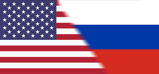 Flag of United States of America against Russia