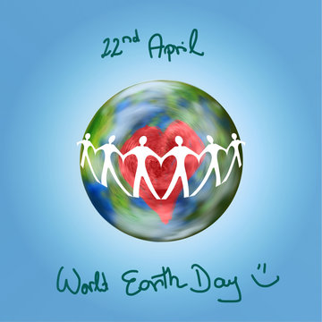 World Earth Day - 22nd of April - abstract background illustration, planet Earth with a heart
