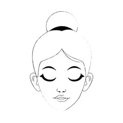 face of pretty woman with hair in high bun and closed eyes  icon image vector illustration design 