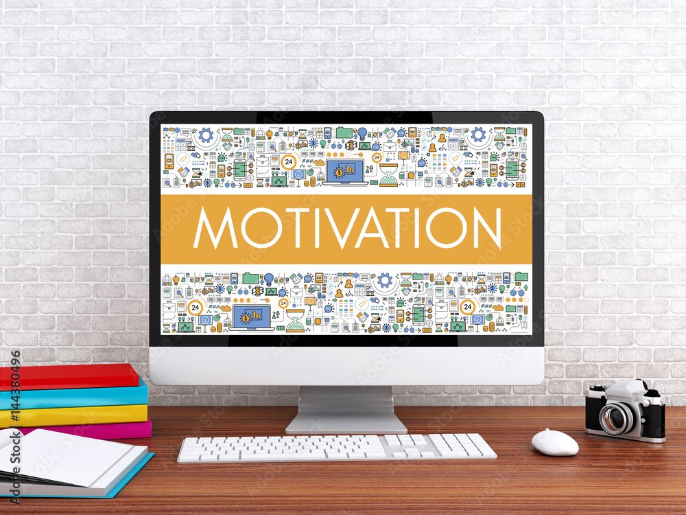 Poster 3d computer with word motivation.