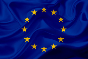 Waving flag of European Union with fabric texture