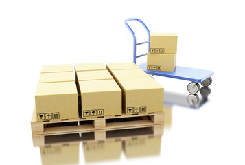 3d Shipping cardboard boxes on pallet