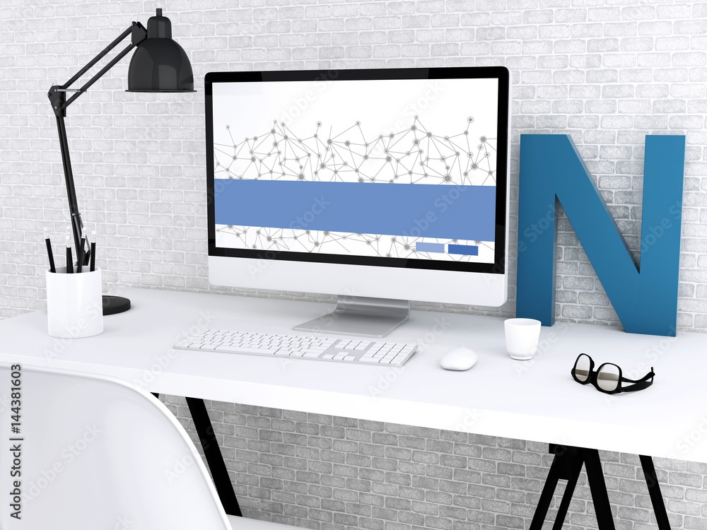 Aufkleber 3d modern workspace with computer.