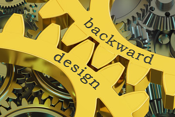 backward design concept on the gearwheels, 3D rendering