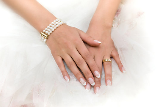 Wedding day. Luxury bracelet on the bride's hand