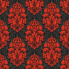 Vector damask seamless pattern background. Classical luxury old fashioned damask ornament, royal victorian seamless texture for wallpapers, textile, wrapping. Exquisite floral baroque template.