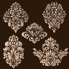 Vector set of damask ornamental elements. Elegant floral abstract elements for design. Perfect for invitations, cards etc.