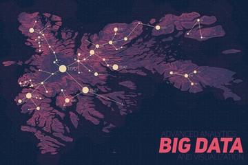 Terrain big data visualization. Futuristic map infographic. Complex topographical data graphic visualization. Abstract data on elevation graph. Colorful geographical data image.
