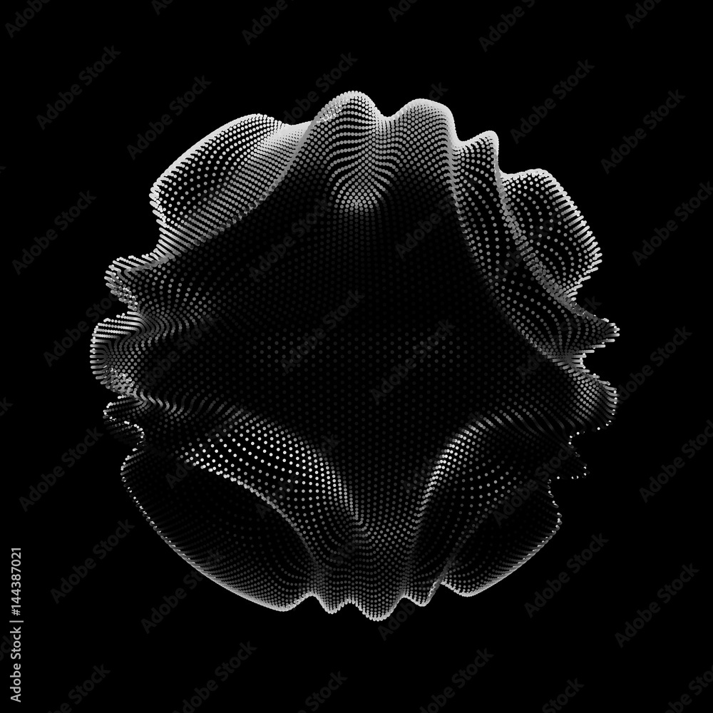 Poster abstract vector monochrome mesh sphere on dark background. futuristic style card. elegant background