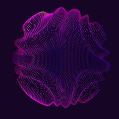 Abstract vector violet mesh sphere on dark background. Futuristic style card. Elegant background for business presentations. Corrupted point sphere. Chaos aesthetics.