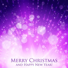 Obraz premium Shining christmas colorful background with backlight and glowing particles. Abstract vector Happy New Year backdrop. Pine trees silhouette on the back. Elegant shining background for you design.