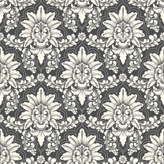 Vector damask seamless pattern background. Classical luxury old fashioned damask ornament, royal victorian seamless texture for wallpapers, textile, wrapping. Exquisite floral baroque template.