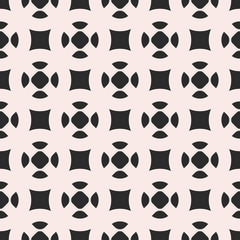 Monochrome vector seamless pattern, simple geometric figures, smooth shapes, squares, circles. Endless abstract background, repeat tiles. Modern geometrical texture. Design for print, decor, furniture