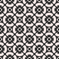 Vector monochrome ornament texture, seamless pattern in oriental style, floral lattice design. Illustration with simple geometric figures, flowers, circles, rhombuses. Abstract repeat background