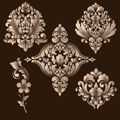 Vector set of damask ornamental elements. Elegant floral abstract elements for design. Perfect for invitations, cards etc.