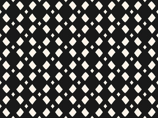 Vector monochrome mesh texture, geometric seamless pattern in black & white colors. Illustration with simple geometrical shapes, staggered rhombuses. Stylish minimalist repeat design for prints, decor