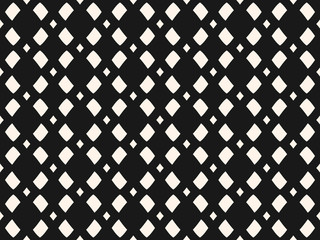 Vector monochrome mesh texture, geometric seamless pattern in black & white colors. Illustration with simple geometrical shapes, staggered rhombuses. Stylish minimalist repeat design for prints, decor