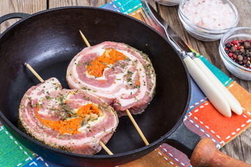 Pork with carrots and spicy herbs for baking