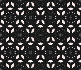 Vector seamless pattern, abstract monochrome black & white texture, dark floral minimalist background with tiny geometrical figures, flower silhouettes. Design element for prints, decor, digital, web