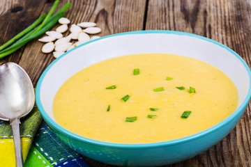 Soup cream with pumpkin and green onion