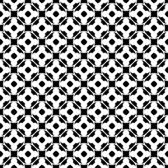 Vector monochrome seamless pattern. Abstract black & white geometric texture, simple floral figures, rounded lattice, repeat tiles. Endless ornamental background, contrast design for decor, print, web